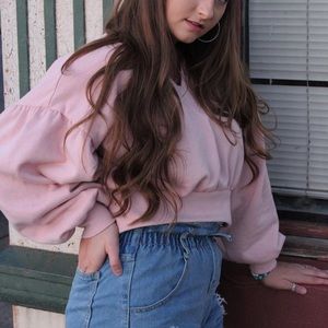 Cropped Balloon Sleeve Pullover